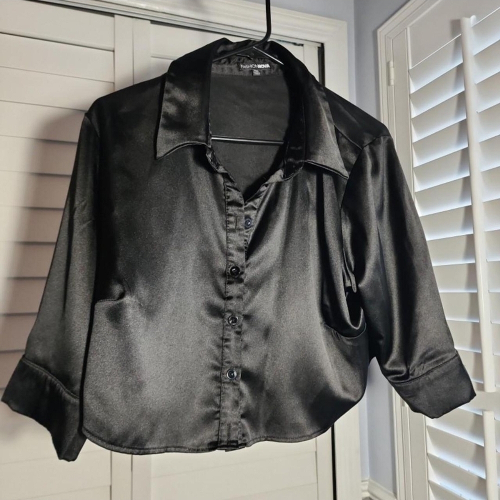 Fashion Nova Black Satin Top
